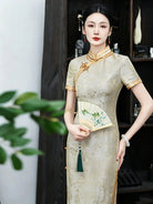 Silk Qipao yellow silk cheongsam elegant formal dress for women banquet and celebration outfit