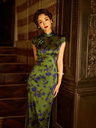 Silk Qipao Dress green silk cheongsam elegant women dress with mandarin collar and vintage design