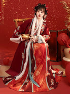 Song dynasty hanfu winter outfit with fur collar embroidery and pleated skirt