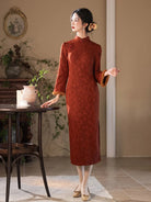Winter Spring Festival Cheongsam featuring classic mandarin collar and slim silhouette