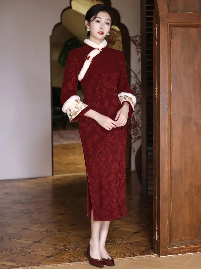Elegant Spring Festival Qipao winter set with warm materials and timeless festive details