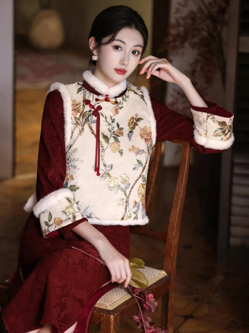 Elegant Spring Festival Qipao winter set with warm materials and timeless festive details