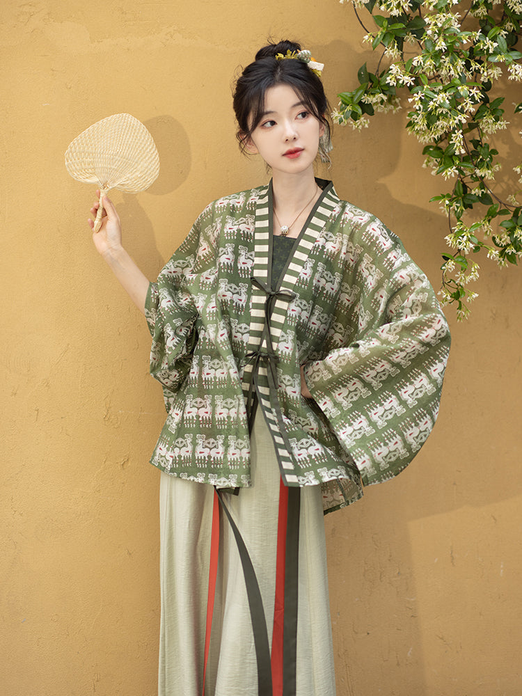 Summer Hanfu Outfit Green 3-Piece Dress Set