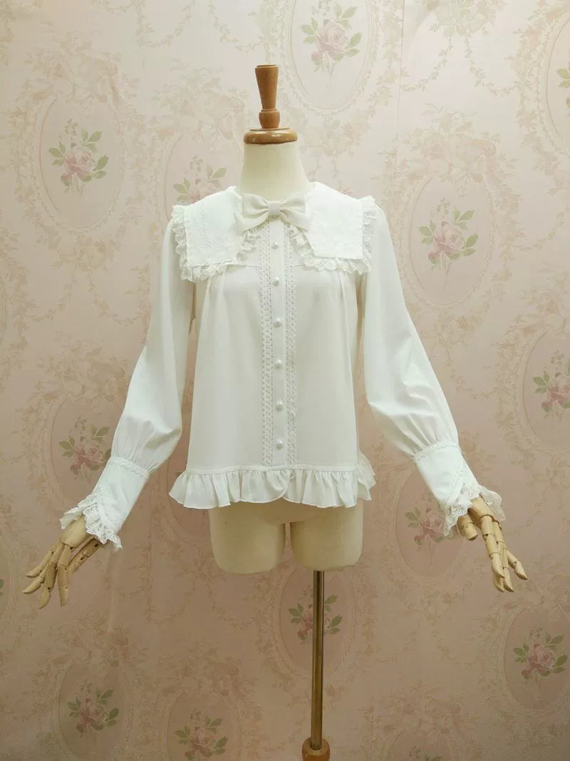 Solid Sweet Lolita Shirt, Lace Square Neckline