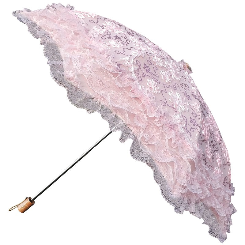Foldable Princess Lolita Parasol with Sunscreen Sequin