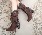 Meteorite's Wound - Winter Gothic Lolita Boots Dark Velvet Mid-Calf Heels
