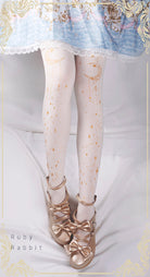 120D Velvet Lolita Tights, Gold Foil Print