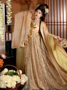 Tang Dynasty Hanfu Clothes embroidered peony ruqun with wide sleeves