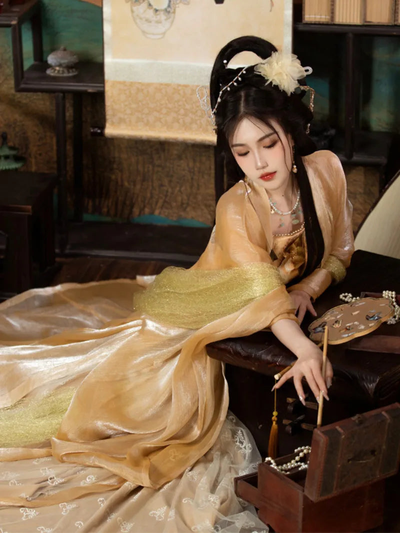Tang Dynasty Hanfu Clothes embroidered peony ruqun with wide sleeves