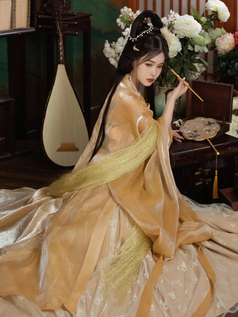 Tang Dynasty Hanfu Clothes embroidered peony ruqun with wide sleeves