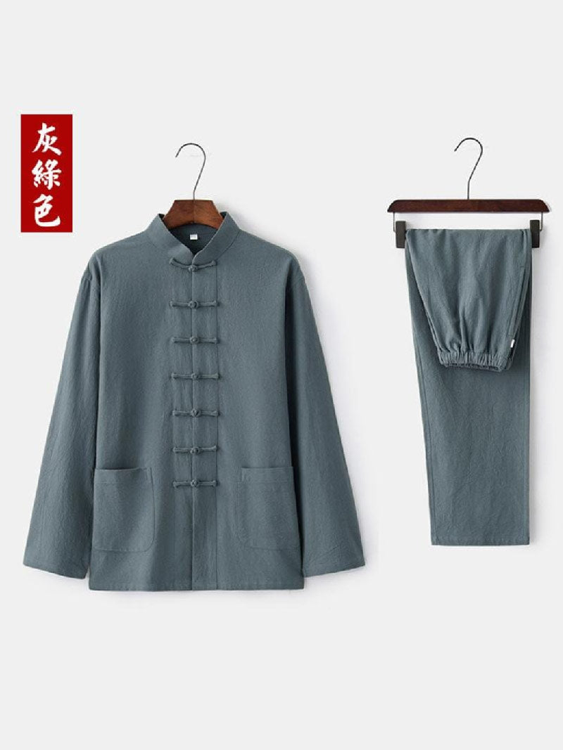 Aslinhanfu Linen fabric, Chinese Tang Suit set, Kong fu Suit set