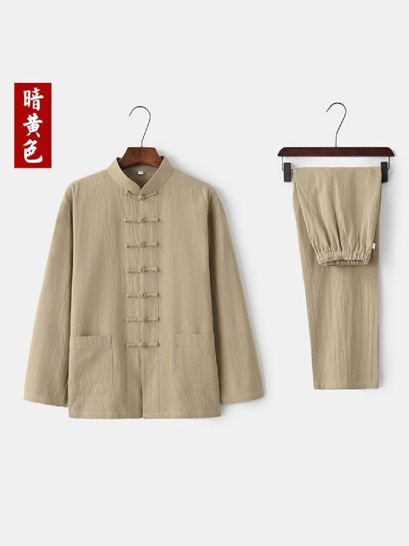 Aslinhanfu Linen fabric, Chinese Tang Suit set, Kong fu Suit set