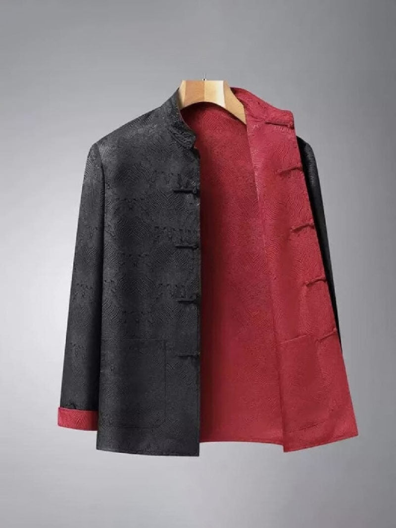 Aslinhanfu Reversible Chinese Tang Suit Jacket, Double-Sided Sea Wave Mandarin Collar Coat for Dad