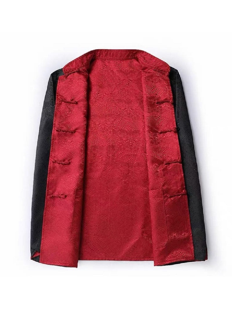Aslinhanfu Reversible Chinese Tang Suit Jacket, Double-Sided Sea Wave Mandarin Collar Coat for Dad
