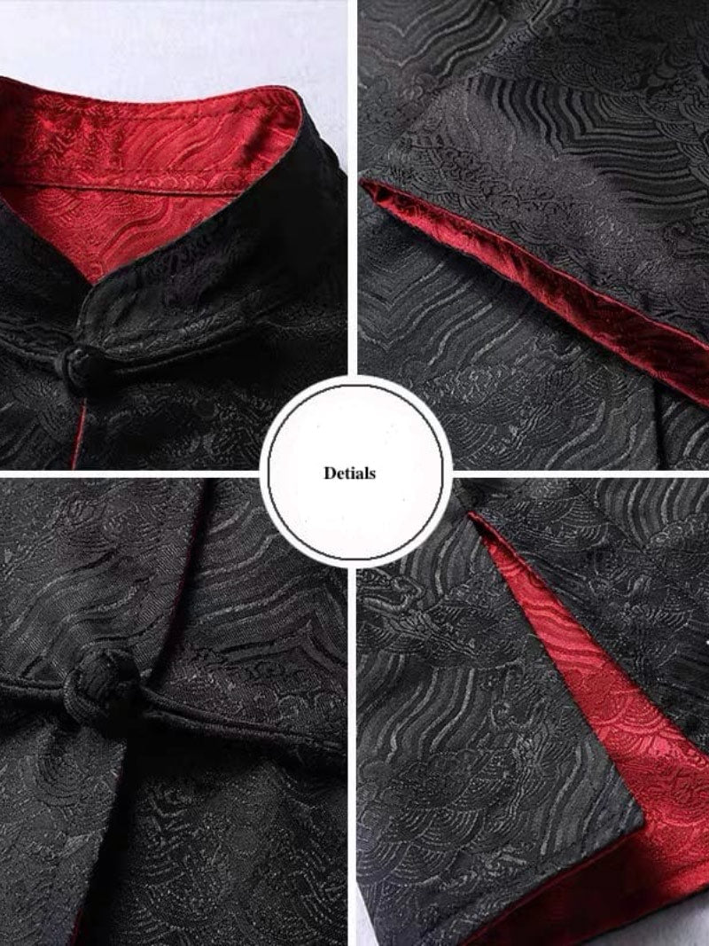 Aslinhanfu Reversible Chinese Tang Suit Jacket, Double-Sided Sea Wave Mandarin Collar Coat for Dad