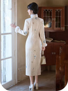 Traditional Winter Qipao in embroidered suede with plush collar and warm lining