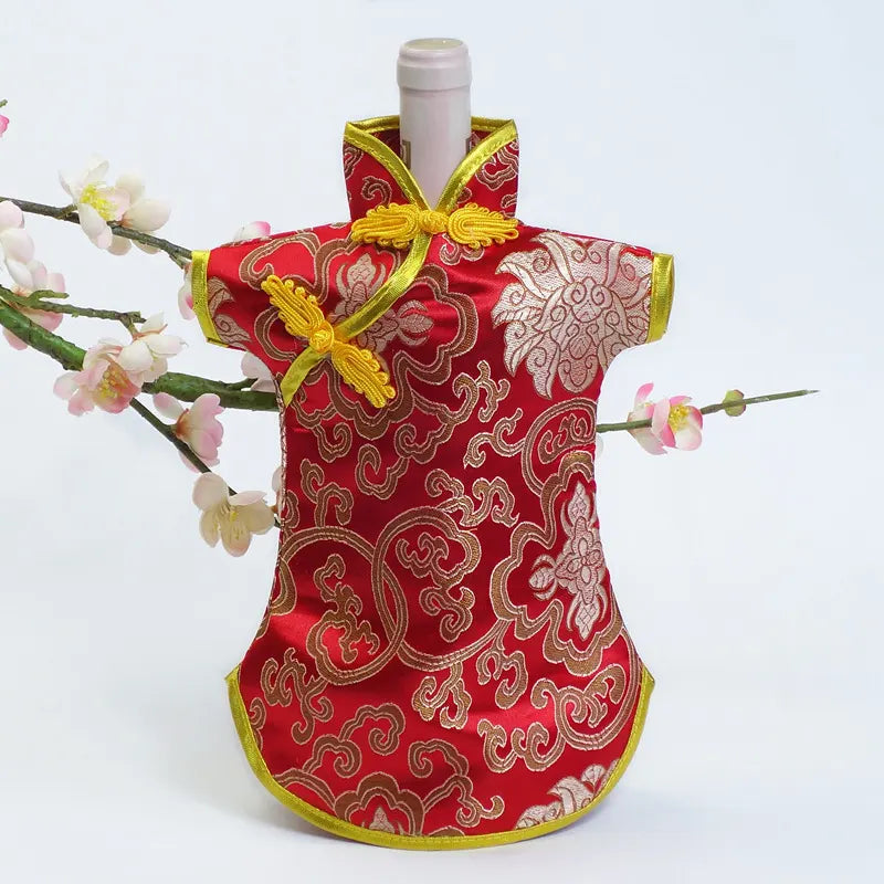 Traditional Chinese Cheongsam Dress Brocade Wine Bottle Cover