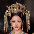 Traditional Chinese Ming Dynasty Golden Bridal Phoenix Crown Set