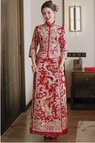 Traditional Chinese Red and Gold Dragon Phoenix Qun Kwa Dress | Glamour