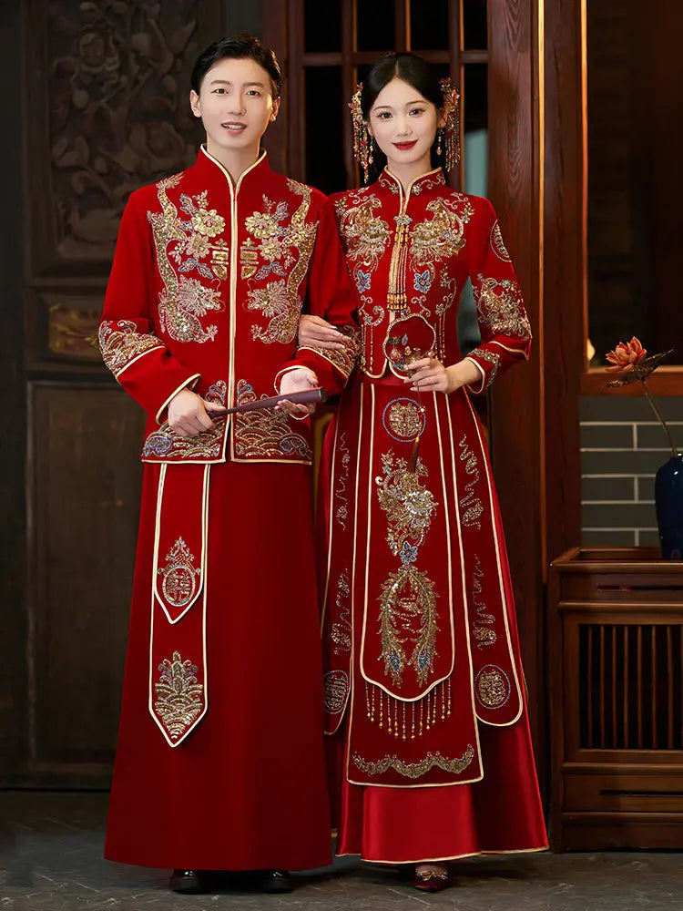 Traditonal Chinese Wedding Phoenix & Dragon Qun Kwa Couple Suite| Joy