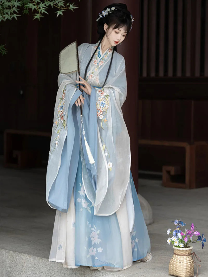 Elegant Wei Jin Clothes Hanfu set for women with cross-collar and flowing skirt