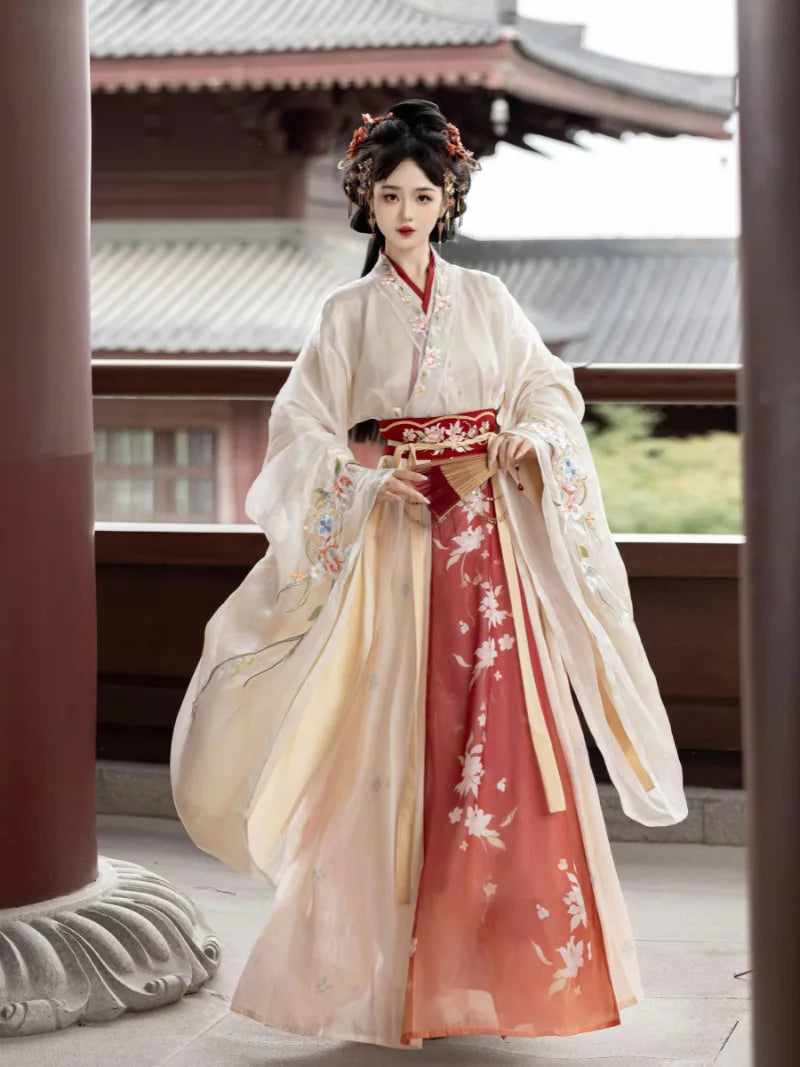 Elegant Wei Jin Clothes Hanfu set for women with cross-collar and flowing skirt