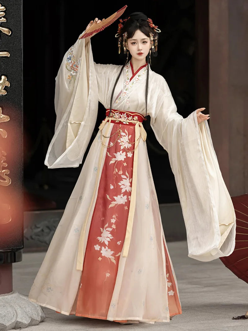 Elegant Wei Jin Clothes Hanfu set for women with cross-collar and flowing skirt