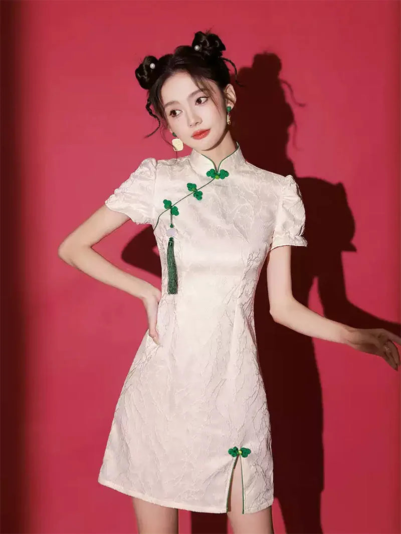 Exclusive White Qipao  | Modern Short Chinese Dress for Women