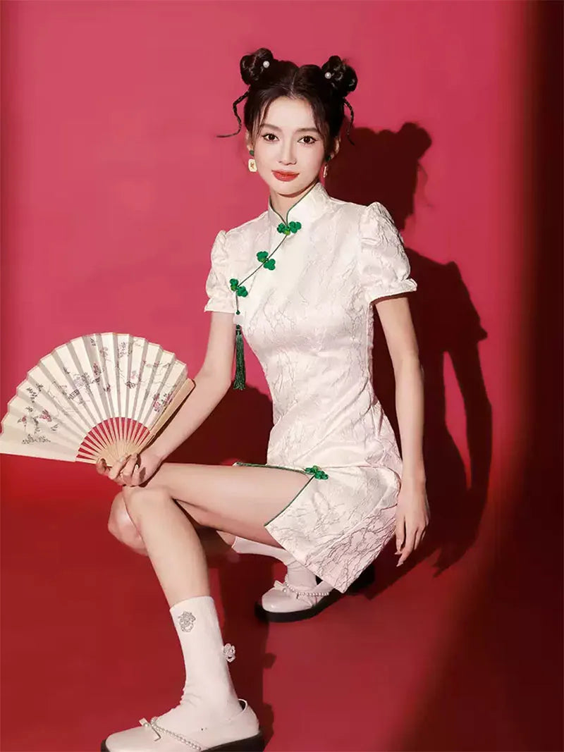 Exclusive White Qipao  | Modern Short Chinese Dress for Women