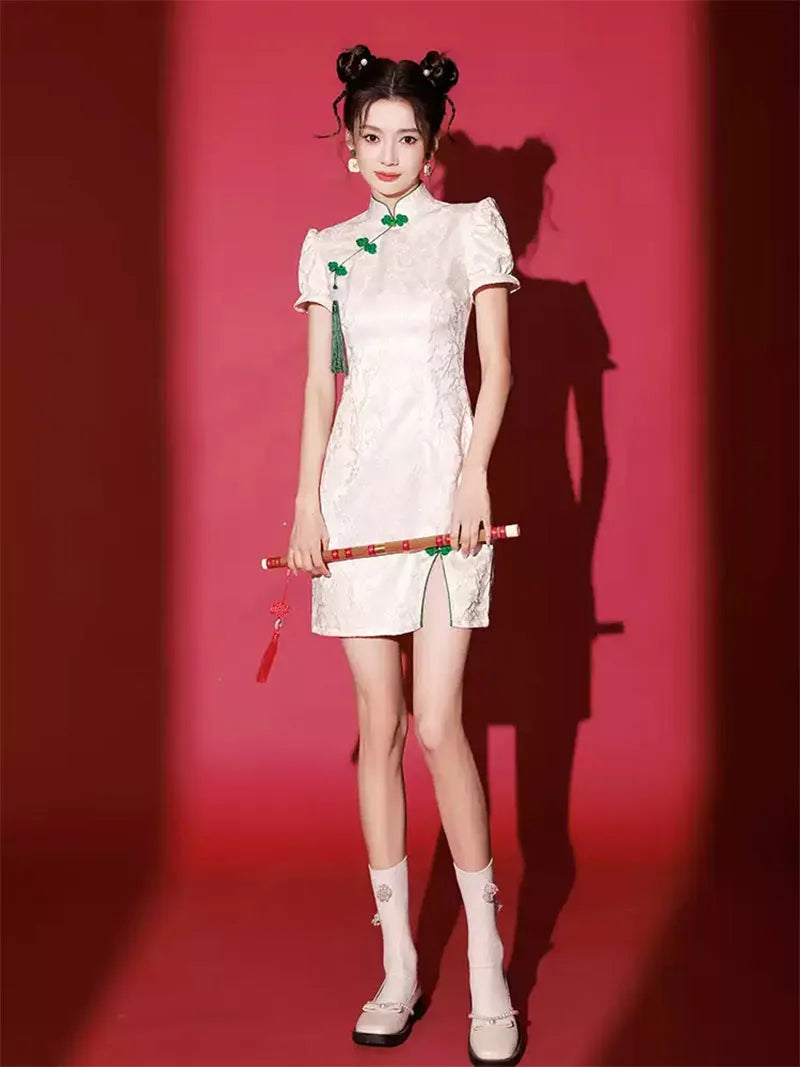 Exclusive White Qipao  | Modern Short Chinese Dress for Women