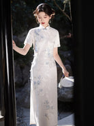 White Qipao Dress with modern Chinese style, stand collar and elegant slim silhouette