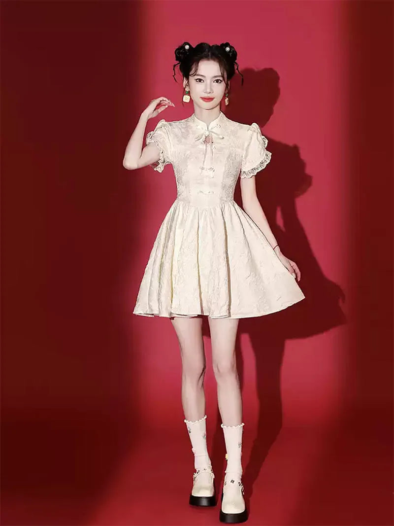 Stunning White Qipao Dress 2025 – Modern Short Chinese Dress for Women
