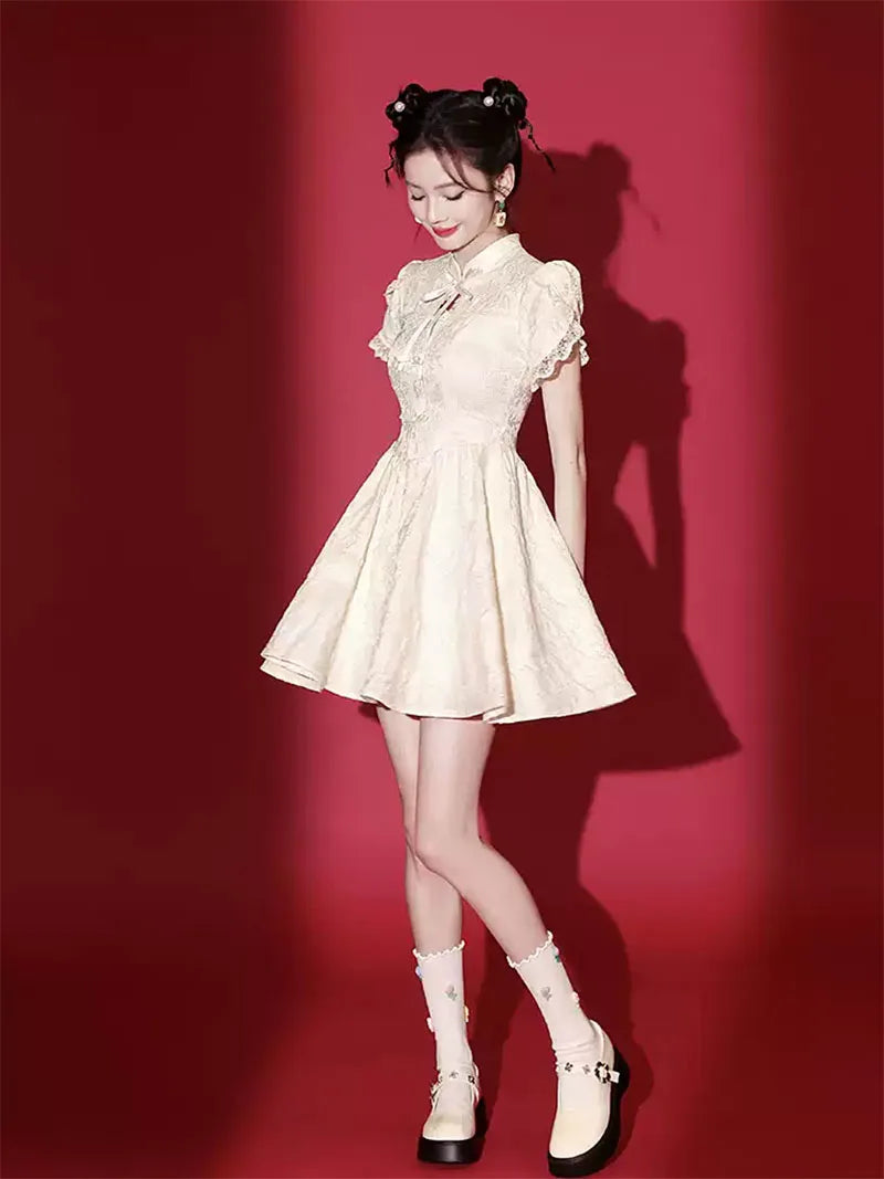 Stunning White Qipao Dress 2025 – Modern Short Chinese Dress for Women