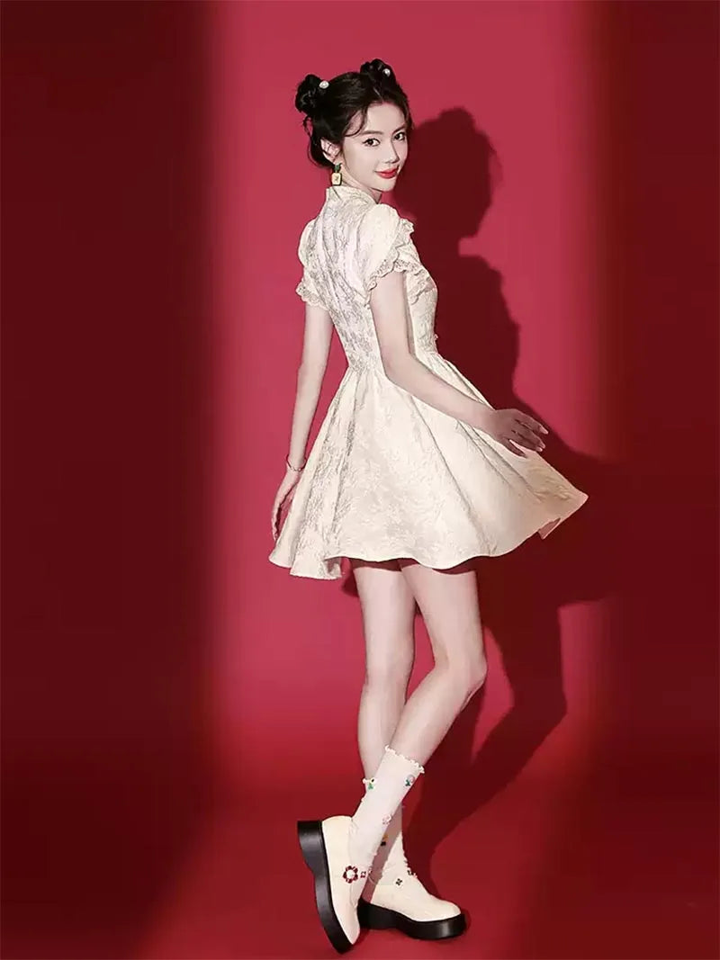 Stunning White Qipao Dress 2025 – Modern Short Chinese Dress for Women