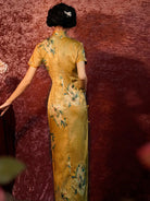 Yellow Cheongsam long dress with modern design and breathable fabric