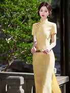 Yellow Cheongsam Dress with slim fit and elegant modern Chinese style