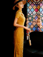 Yellow qipao dress with vintage Chinese style, elegant slim fit red qipao dress look