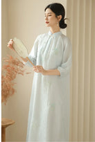 Zen-Inspired Light Blue Loose Cheongsam Qipao Dress