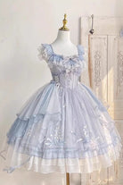 Blue [Love Is Coming] Multi-layer Ruffle Embroidery Bowknot Sweet Princess Lolita Jsk Dress