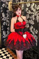 Red [Lace Cat] Halterneck Cut-Out Embroidered Gothic Ballet Lolita Jsk Dress