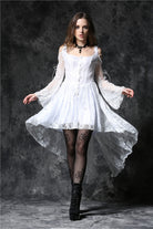 White Square Collar Sleeveless Overlay Embroidered Lace Women's Gothic Dress