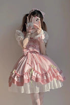 White/Pink Short Sleeves Ruffle Bowknot Princess Sweet Lolita OP Dress