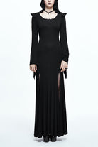 Black Sexy Stretchy Hooded Knitted Flared Sleeves Fishtail Womens Gothic Dress