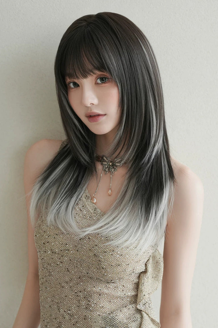 Black/Grey Highlights High‑Layered Daily Sweet Youth‑Enhancing Cosplay Lolita Wig