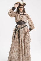 Apricot Buckle-up Halterneck Long Sleeves Women's Gothic Blouse