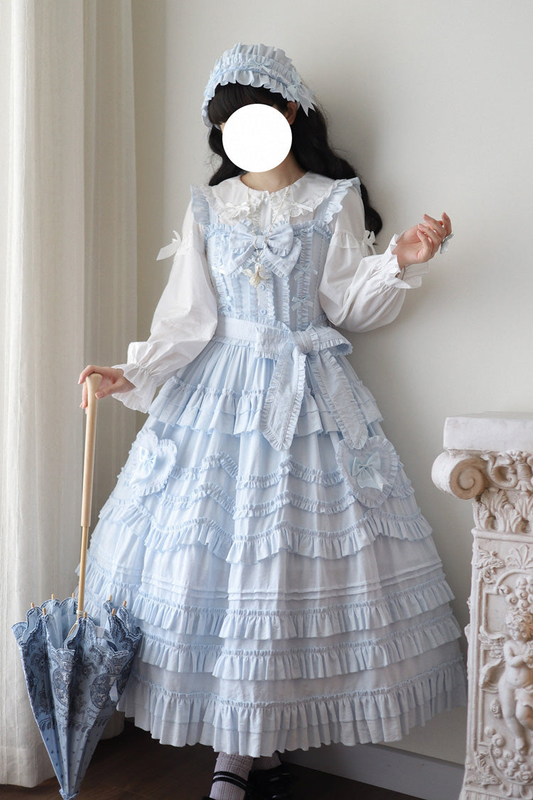 Blue [Heart In Love] Multi-Layered Ruffled Bow Sweet Lolita Jsk Dress