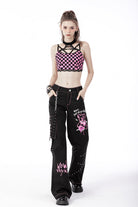 Black Dangerous Bear Chain-Decorated Women's Grunge Bell Bottom Pants