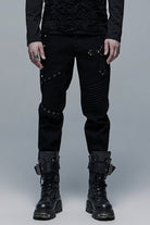 Black Cross Decoration Ripped Men's Steampunk Pants