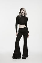 Black Slim Fit Asymmetric Eyelet Women's Punk Cool Flared Pants