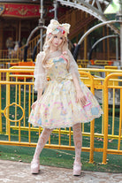 Yellow [Macarons Dolly House] Square Collar Sleeveless Printed Bow Sweet Lolita Jsk Dress